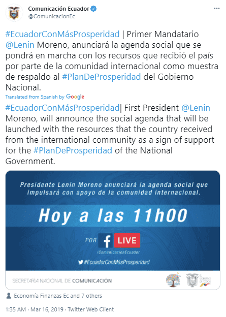 Official government Twitter account retweeted by the network